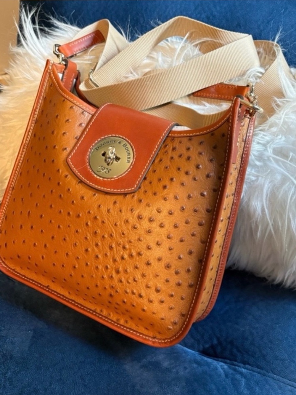 **NIB** Dooney & Bourke Ostrich-Embossed Crossbody in Caramel